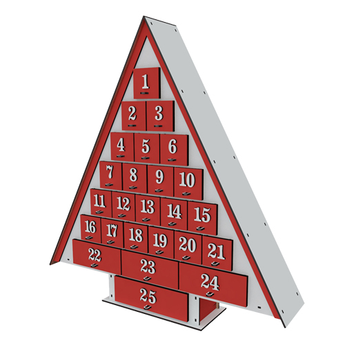 Адвент календарь Елочка на 25 дней с объемными цифрами, Красно-белый