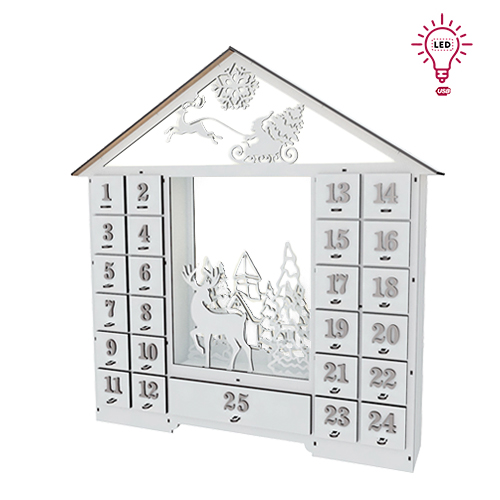 Адвент календарь Сказочный домик с фигурками на 25 дней с объемными цифрами, Белое серебро