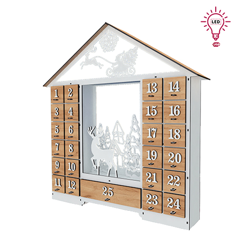 Адвент календар Казковий будиночок з фігурками на 25 днів з об'ємними цифрами, Білий дуб