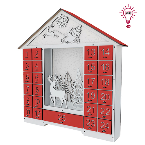 Адвент календарь Сказочный домик с фигурками на 25 дней с вырезанными цифрами, Красно-белый