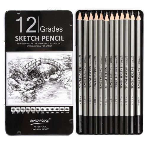 Набір графітних олівців для малюнку 12 шт Worison твердість 10В-6Н