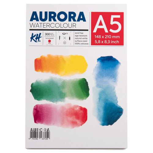 Альбом для акварели Watercolour, А5, 300г/м, 12 л., HP, мелкое зерно, Aurora