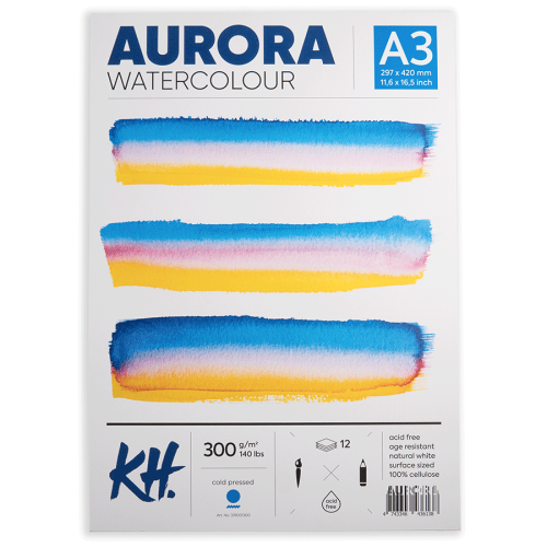 Альбом для акварели Watercolour, А3, 300г/м, 12 л., CP, среднее зерно, Aurora