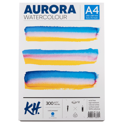 Альбом для акварели Watercolour, А4, 300г/м, 12 л., CP, среднее зерно, Aurora