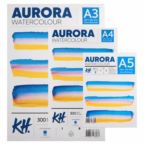 Альбом для акварели Watercolour, А5, 300г/м, 12 л., CP, среднее зерно, Aurora