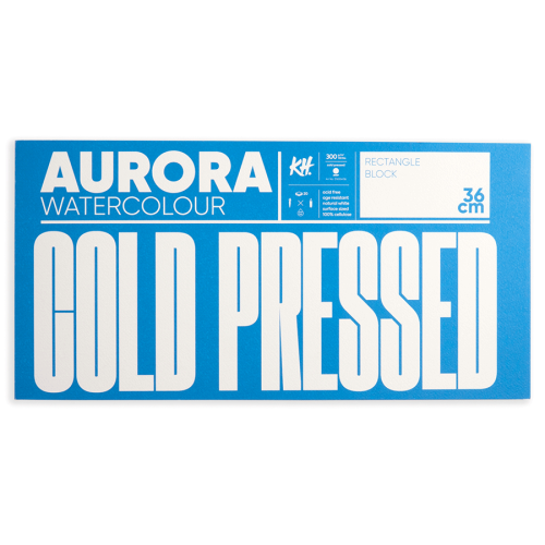 Блок для акварели Watercolour, 18х36 см, 300г/м, 20 л., CP проклейка 4 стороны среднее зерно, Aurora