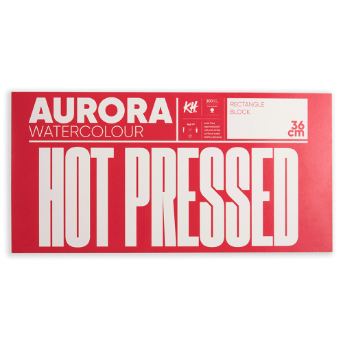 Блок для акварели Watercolour, 18х36 см, 300г/м, 20 л., HP проклейка 4 стороны мелкое зерно, Aurora