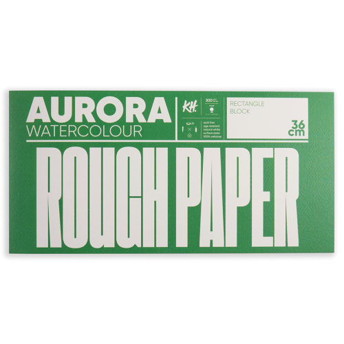 Блок для акварели Watercolour, 18х36 см, 300г/м, 20 л. Rough, проклейка 4 стороны крупное зерно, Aurora