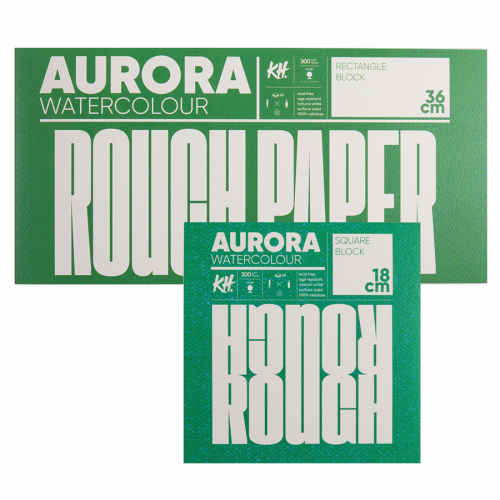 Блок для акварели Watercolour, 18х18 см, 300г/м, 20 л. Rough, проклейка 4 стороны крупное зерно, Aurora