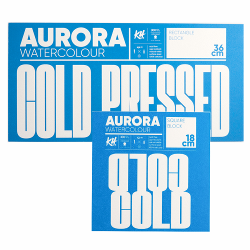 Блок для акварели Watercolour, 18х18 см, 300г/м, 20 л., CP проклейка 4 стороны среднее зерно, Aurora