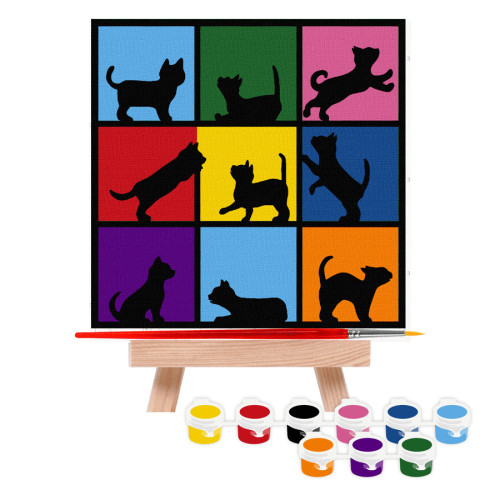 Набір, картина за номерами „Cats“, 15х15 см, з мольбертом, ROSA START