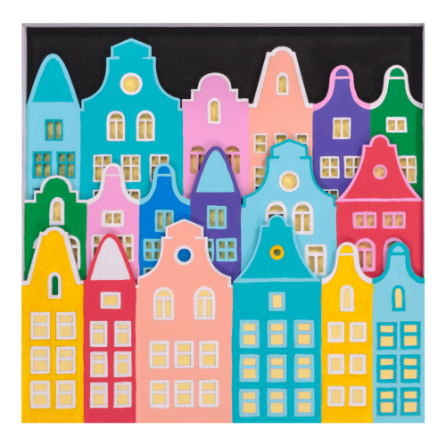 Набір, картина 3D „Будиночки Амстердам“, МДФ ґрунтоване, 4 шари, 25х25 см, ROSA Talent