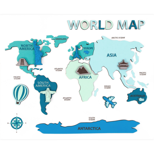 Набор, World Map 3D, МДФ, 30,5х37,5 см, ROSA Talent