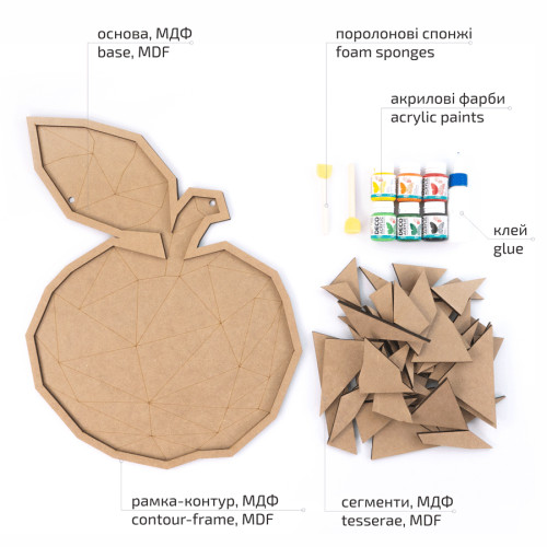 Набір для творчості, 3D картина, панно-мозаїка „Яблуко“, МДФ, 34х42 см, ROSA Talent