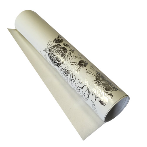 Отрез кожзама с тиснением серебряной фольгой Silver Peony Passion, Glossy Белый, 50х25см