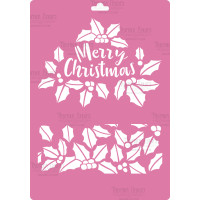Трафарет многоразовый XL (21х30см), Merry Christmas, остролист, 238