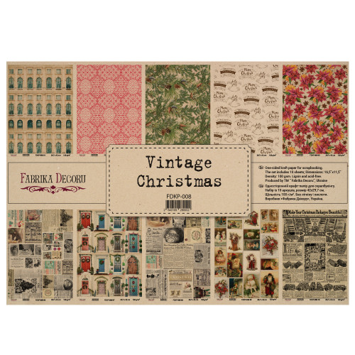 Набор односторонней крафт-бумаги для скрапбукинга Vintage Christmas, 42x29,7 см, 10 листов