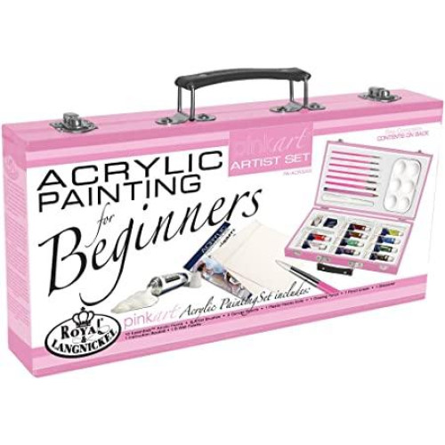 Набор акриловых красок с кистями для начинающих в чемодане Royal Brush Royal Langnickel Pink Art, 24 предмета