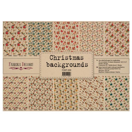 Набір одностороннього крафт-паперу для скрапбукінгу Christmas Backgrounds, 42x29,7 см, 10 листів