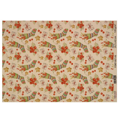 Лист крафт паперу з малюнком Merry Christmas, №4, 42x29,7 см