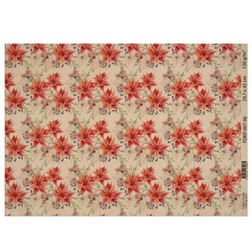 Лист крафт паперу з малюнком Merry Christmas, №6, 42x29,7 см