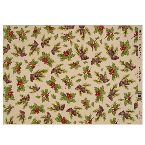 Лист крафт паперу з малюнком Merry Christmas, №7, 42x29,7 см