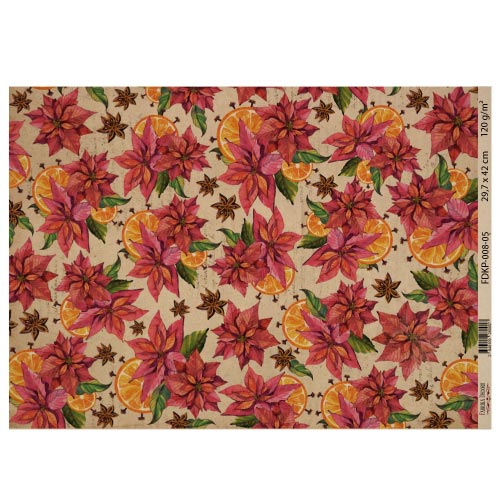 Лист крафт паперу з малюнком Vintage Christmas, №5, 42x29,7 см