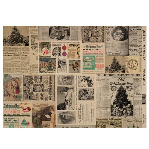 Лист крафт паперу з малюнком Vintage Christmas, №6, 42x29,7 см