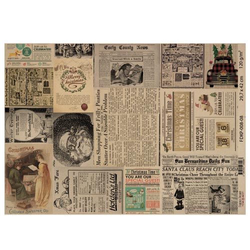 Лист крафт паперу з малюнком Vintage Christmas, №8, 42x29,7 см