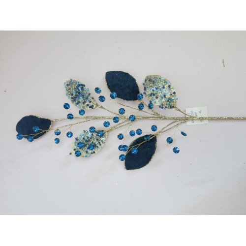 Ветка декоративная Листья с кристаллами, голубая, 78 см, Yes Fun