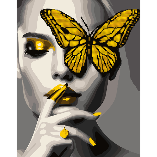 Картина по номерам с алмазной мозаикой Девушка с золотой бабочкой SANTI, 40х50 см
