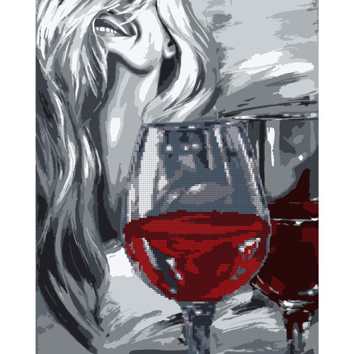 Картина по номерам с алмазной мозаикой Девушка и вино SANTI, 40х50 см