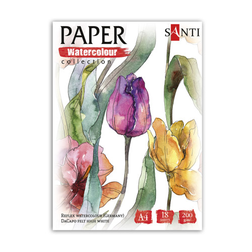 Набор акварельной бумаги SANTI Flowers, А4, Paper Watercolor Collection, 18 л, 200 г/м2