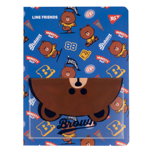 Папка на 20 файлов А4 YES с карманом Line Friends Brown