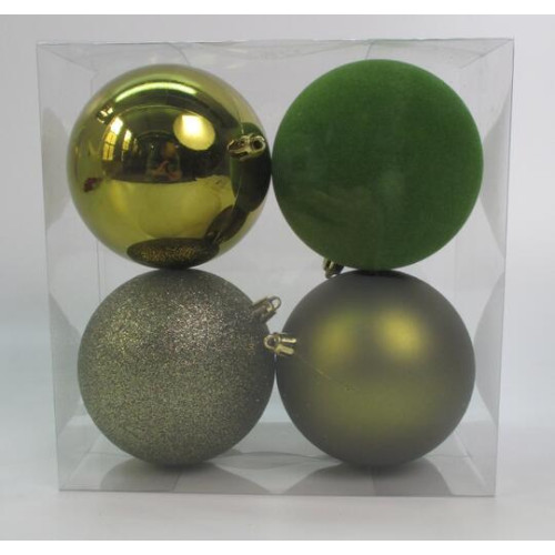 Набір новорічних куль Novogod‘ko, пластик, 10см, 4 шт/уп, оливковий