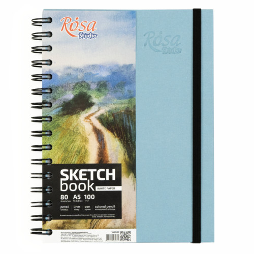 Блокнот на спіралі A5 (14,8х21см), 100 г/м2, 80 листів, синій, ROSA Studio