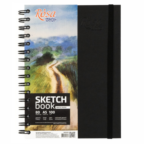 Блокнот на спіралі A5 (14,8х21см), 100 г/м2, 80 листів, чорний, ROSA Studio