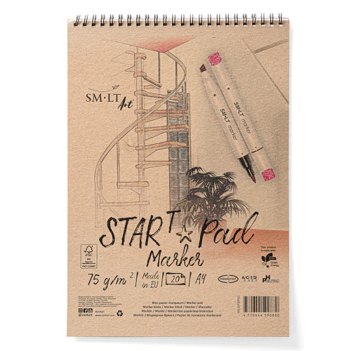 Альбом для спиртових та акварельних маркерів на спіралі STAR T А4, 75 г/м2, 20л, SMILTAINIS