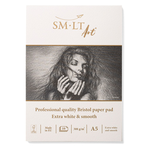 Склейка для графики PRO CREATE SMILTAINIS (Bristol), А5 (14,8x21 см), 308 г/м2, 10 листов, экстра белая бумага