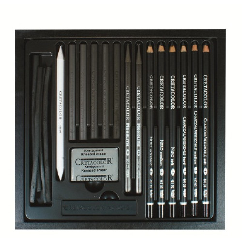 Набор угольных и графитных карандашей для рисунка Black Box, Cretacolor, 20 шт, деревянная коробка