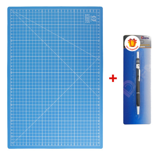 Набір килимок самовідновний, А3, світло-блакитний + Ніж макетний ручка, чорний, C-616, DAFA