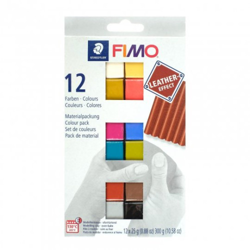 Набір пластику з ефектом шкіри Leather-effect Colours Fimo, 12 кольорів по 25 гр