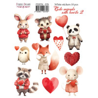 Набор наклеек (стикеров) 10 шт, Cute animals with hearts 2, №379