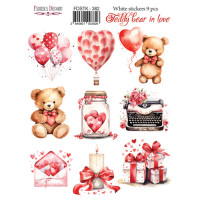 Набір наклейок (стікерів) 9 шт, Teddy bear in love, №382
