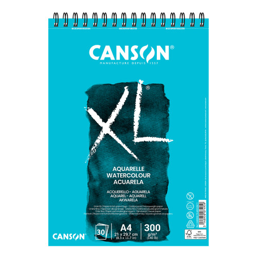 Альбом для акварели на спирали Canson XL, A4 (21x29,7см), 300г/м2, среднее зерно, 30 листов