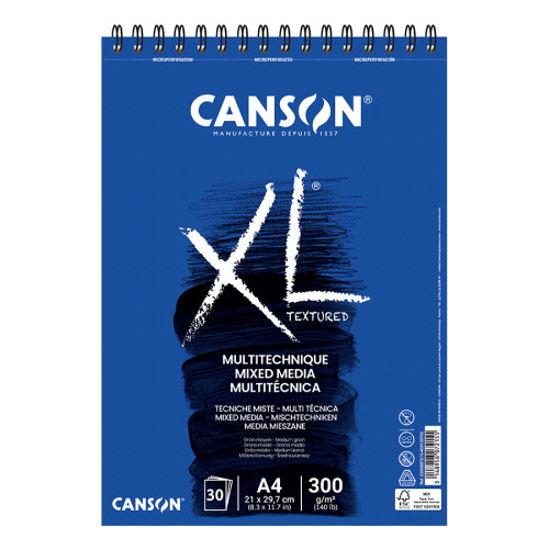 Альбом на спирали Canson MIXED MEDIA XL, А4 (21x29,7см), 300г/м2, натуральный белый, среднее зерно, 30 листов