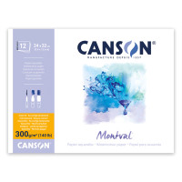Склейка для акварелі MONTVAL Canson, 24x32см, 300г/м2, натуральний білий, середнє зерно, 12 листів