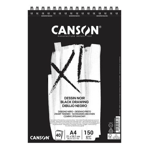 Альбом для ескізів на спіралі Canson XL Dessin Black, А4 (21x29,7см), 150г/м2, чорний колір, 40 аркушів
