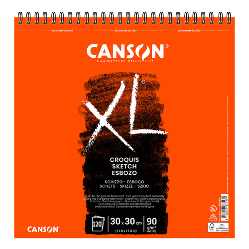 Альбом для эскизов на спирали Canson XL, 30x30см, 90г/м2, белый цвет, 120 листов