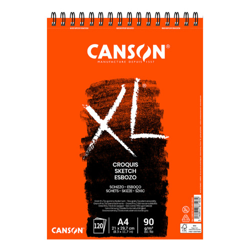 Альбом для ескізів на спіралі Canson XL, А4 (21x29,7см), 90г/м2, білий колір, 120 аркушів